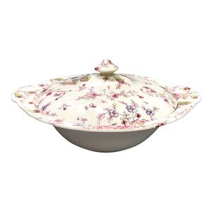 Johnson Bros Rose Chintz Round Covered Vegetable Serving Bowl Floral Vtg England